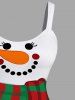 Plus Size Christmas Snowflake Snowman Scarf Buttons Colorblock Print Tank Dress -  