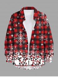 Chemise Flocon de Neige à Carreaux Imprimé en Blocs de Couleurs à Manches Longues de Grande Taille avec Poche - Rouge 8XL