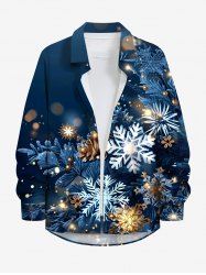 Chemise de Noël 3D Fleur et Flocon de Neige Imprimés de Grande Taille avec Poche à Manches Longues - Bleu profond 7XL
