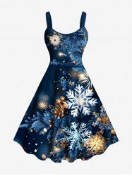 Robe Débardeur Métallique Imprimé Flocons de Neige et Fleurs de Noël 3D Grande Taille - Bleu 3X