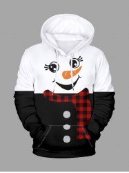 Plus Size Christmas Snowman Plaid Scarf Print Pocket Drawstring Pullover Long Sleeves Hoodie For Men -  