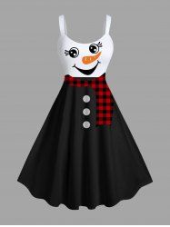 Plus Size Christmas Snowman Plaid Scarf Print A Line Tank Dress -  