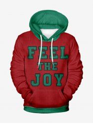 Plus Size Christmas Letters Textured Two Tone Print Pocket Drawstring Pullover Long Sleeves Hoodie For Men -  