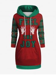 Sweat à Capuche Rayé Texturé Lettre de Noël et Flocon de Neige Imprimés de Grande Taille à Manches Longues - Rouge 2XL