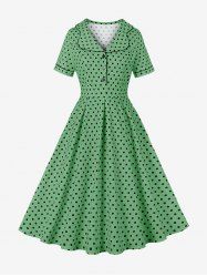 Robe Vintage avec Boutons à Pois à Col Revers - Vert L