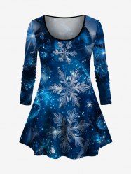 Plus Size Christmas Snowflake Glitter Galaxy Print Long Sleeves T-shirt -  
