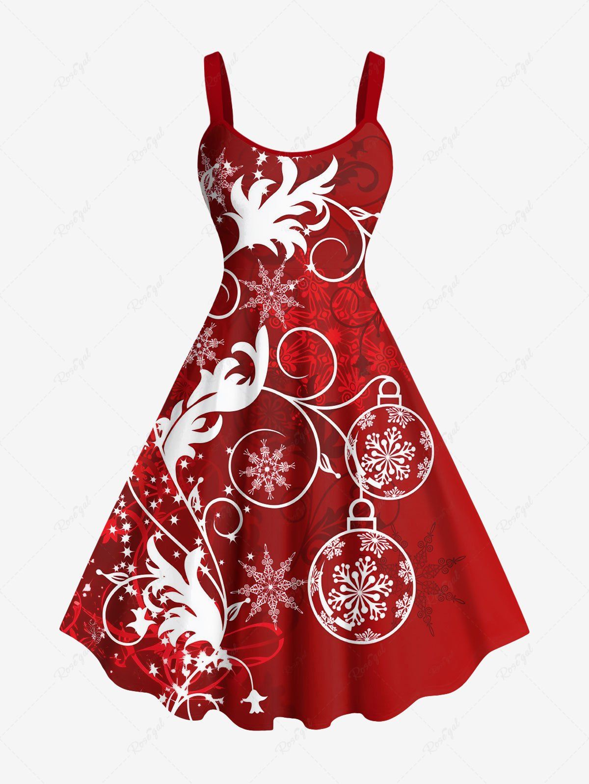 Robe Débardeur à Imprimé Feuilles Fleurs Flocons de Neige et Boule de Noël Grande-Taille Rouge L