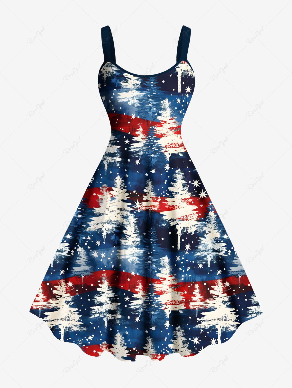 Robe Débardeur Trapèze Imprimé Drapeau Américain et Étoile Grande Taille Bleu 2X