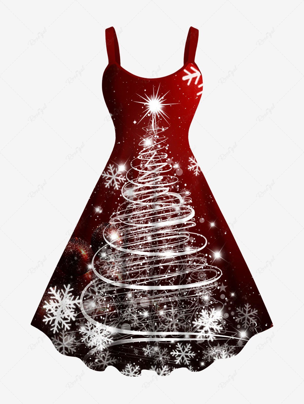 Hot Plus Size Christmas Tree Snowflake Ombre Galaxy Print A Line Tank Dress  