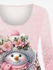 Plus Size Christmas Ball Snowman Bowknot Flowers Snowflake Sparkling Sequin 3D Print T-shirt -  