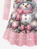 T-shirt de Noël Brillant 3D Boule Bonhomme de Neige et Fleur Imprimés de Grande Taille - Rose clair 6X