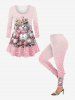 T-shirt de Noël Brillant 3D Boule Bonhomme de Neige et Fleur Imprimés de Grande Taille - Rose clair 6X