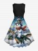 Tenue Trapèze Ombrée Imprimé Dragon et Flocon de Neige de Noël Grande Taille pour Couples - Multi-A 