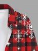 Chemise Flocon de Neige à Carreaux Imprimé en Blocs de Couleurs à Manches Longues de Grande Taille avec Poche - Rouge 8XL