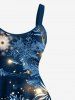 Plus Size Christmas Metallic Snowflake Flowers Glitter 3D Print Tank Dress - Bleu XS
