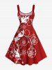 Robe Débardeur à Imprimé Feuilles Fleurs Flocons de Neige et Boule de Noël Grande-Taille - Rouge L