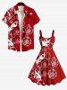 Robe Débardeur à Imprimé Feuilles Fleurs Flocons de Neige et Boule de Noël Grande-Taille - Rouge L