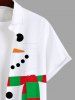 Plus Size Christmas Snowman Striped Scarf Print Buttons Pocket Shirt For Men -  