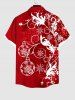Plus Size Christmas Ball Snowflake Floral Leaf Print Buttons Pocket Shirt For Men -  