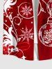 Plus Size Christmas Ball Snowflake Floral Leaf Print Buttons Pocket Shirt For Men -  
