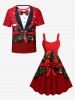 Plus Size Christmas Ball Tree Snowflake Bowknot Print Tank Dress -  