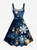 Robe Débardeur Métallique Imprimé Flocons de Neige et Fleurs de Noël 3D Grande Taille - Bleu 3X
