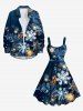 Robe Débardeur Métallique Imprimé Flocons de Neige et Fleurs de Noël 3D Grande Taille - Bleu 3X