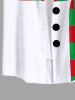 Plus Size Christmas Snowman Striped Scarf Print Buttons Pocket Shirt For Men -  