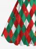 Plus Size Christmas Elf Rhombus Lattice Colorblock Print 1950s Vintage Dress -  