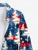 Chemise à Boutons avec Manches Longues Imprimé Drapeau Américain Etoiles et Sapin de Noël Grande Taille pour Hommes - Bleu 3XL