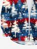 Chemise à Boutons avec Manches Longues Imprimé Drapeau Américain Etoiles et Sapin de Noël Grande Taille pour Hommes - Bleu 3XL