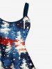 Robe Débardeur Trapèze Imprimé Drapeau Américain et Étoile Grande Taille - Bleu 2X