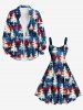 Robe Débardeur Trapèze Imprimé Drapeau Américain et Étoile Grande Taille - Bleu 2X