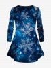 Plus Size Christmas Snowflake Glitter Galaxy Print Long Sleeves T-shirt -  