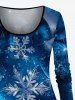 Plus Size Christmas Snowflake Glitter Galaxy Print Long Sleeves T-shirt -  