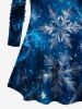 Plus Size Christmas Snowflake Glitter Galaxy Print Long Sleeves T-shirt -  