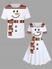 Robe de Noël Ligne A Rayée Colorée Bonhomme de Neige Imprimé de Grande Taille - Blanc 1X