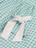 Robe Vintage à Carreaux Imprimé à Col Revers avec Nœud Papillon - Vert clair M