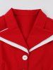 Two Tone Patchwork Buttons Pockets Lapel Collar Vintage Dress With Belt -  