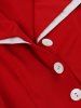 Two Tone Patchwork Buttons Pockets Lapel Collar Vintage Dress With Belt -  