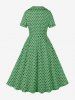 Robe Vintage avec Boutons à Pois à Col Revers - Vert M
