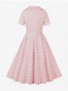 Polka Dots Print Lapel Collar Buttons Vintage Dress -  