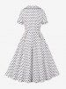 Polka Dots Print Lapel Collar Buttons Vintage Dress -  