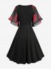 Robe Superposée Fleur Imprimée Panneau en Mousseline de Grande Taille Ourlet à Volants - Noir 5x | US 30-32