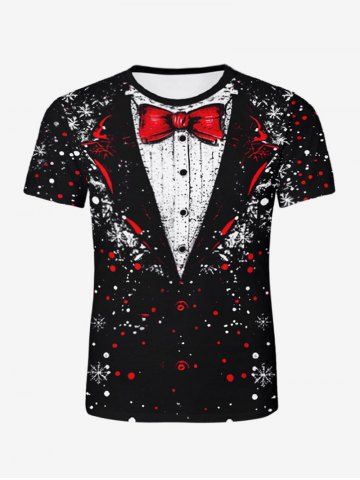 T-shirt de Noël Motif Flocon de Neige et de Nœud Papillon de Grande Taille pour Homme - BLACK - 7XL