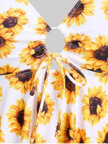 Handkerchief Sunflower Print Cinched Plus Size & Curve Modest Tankini  Swimsuit