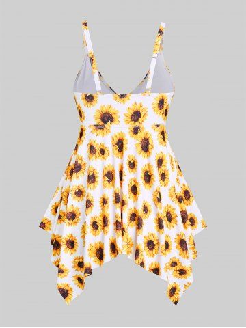 Handkerchief Sunflower Print Cinched Plus Size & Curve Modest Tankini  Swimsuit