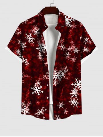 Plus Size Christmas Snowflake Tie Dye Print Buttons Pocket Shirt For Men