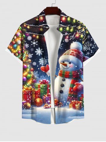 Plus Size Colorful Glitter Christmas Light Tree Snowflake Snowman Gift Ball Print Shirt For Men - MULTI-A - XL