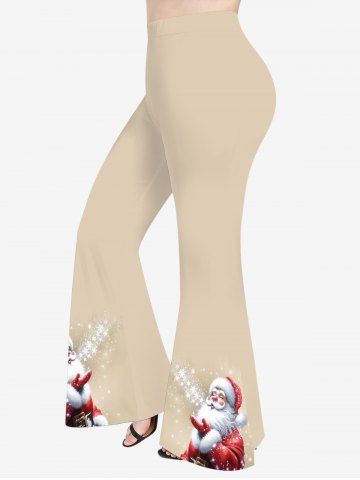 Plus Size Christmas Glitter Snowflake Santa Claus Print Flare Pants